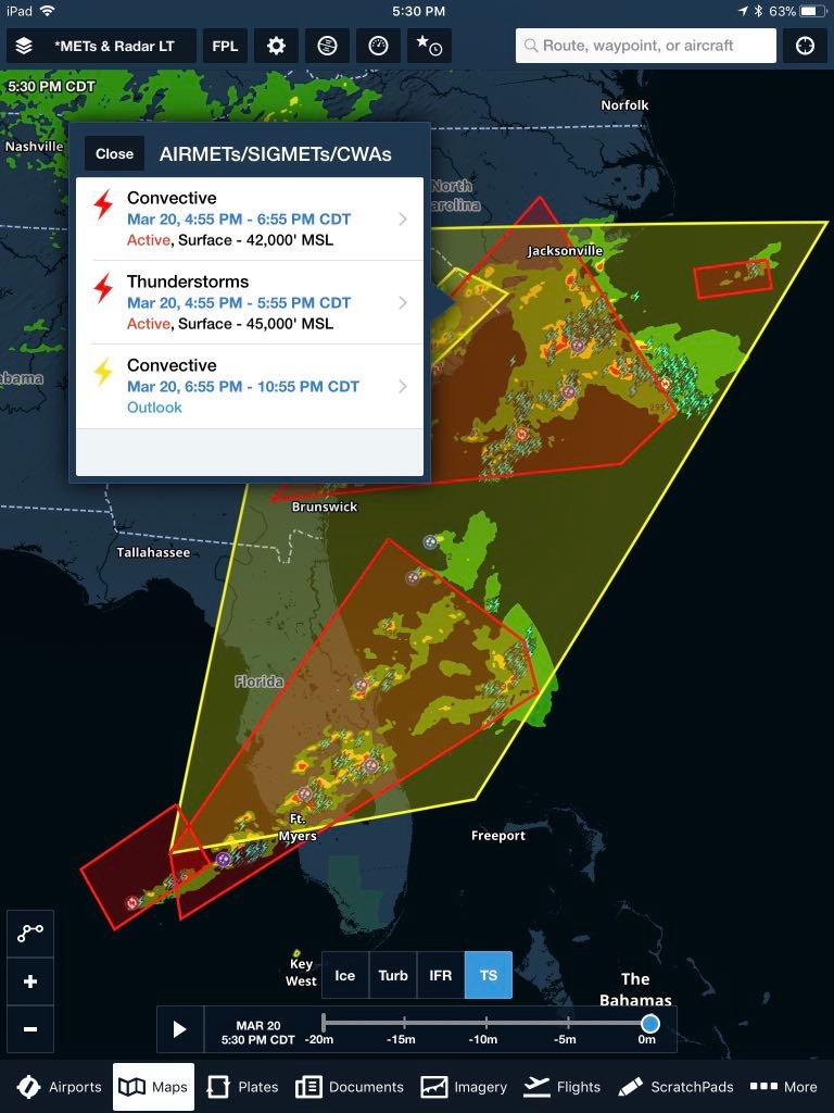 ForeFlight interactive weather screenshot (iPad)